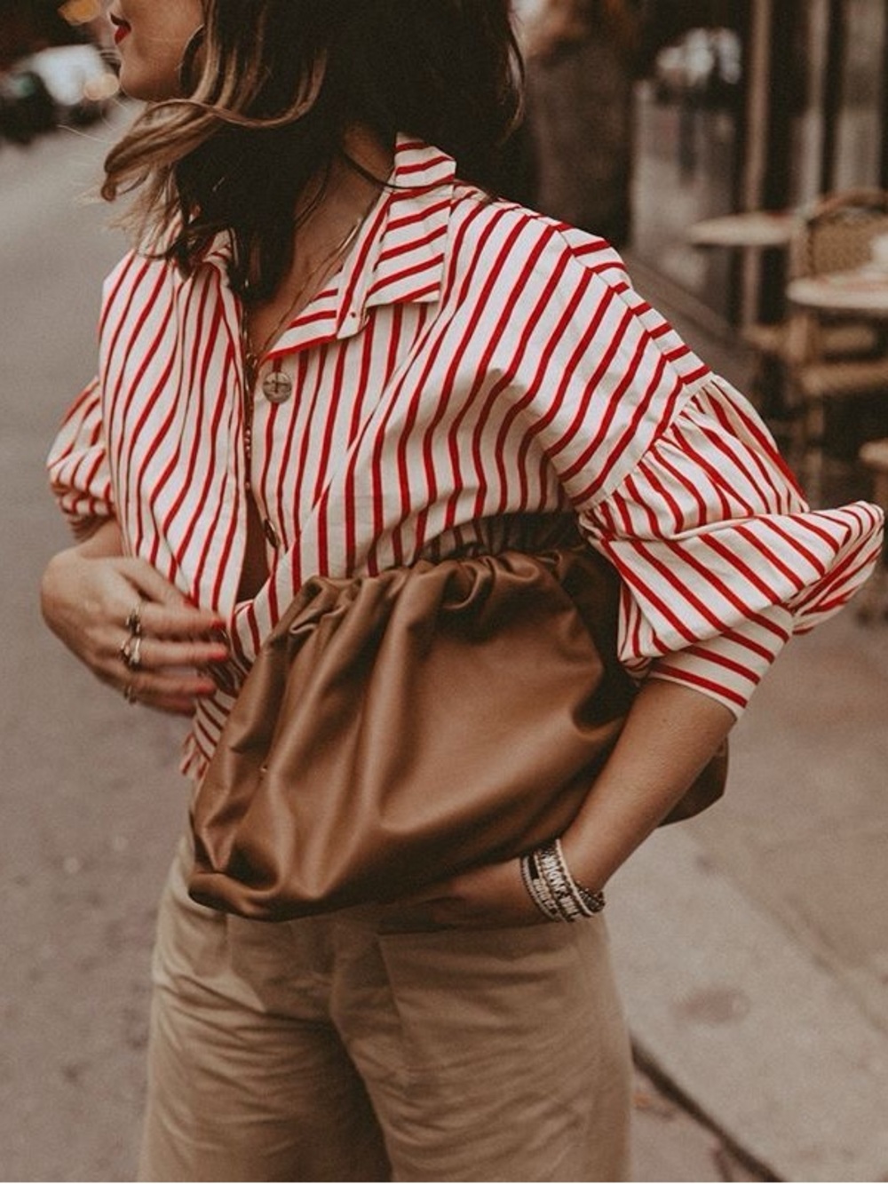 Striped Red and White Button-Up Women's Top - Picture 7 of 9